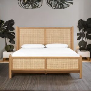 Jodhpuri Modern Cane & Khaki Oak Wood Bed