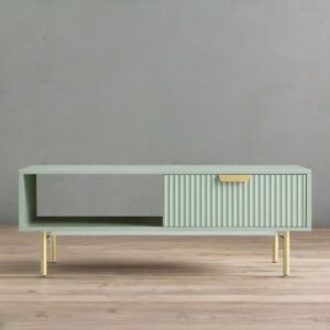 Rajasthani Solid Wood Coffee Table With Drawer- Green Finish