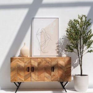 Wooden Sideboard with Stripes