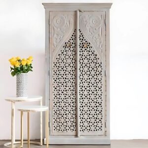 Jodhpuri Wooden Carved Storage Wardrobe Almirah