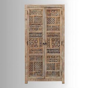 Jodhpuri Wooden Carved Storage Wardrobe Almirah for Storage