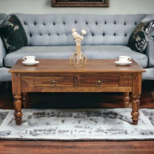 Two Drawer Coffee Table Teak Finish