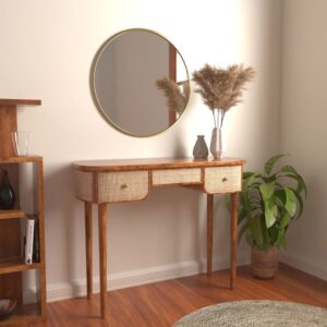 Two Drawer Rattan Cane Console Table