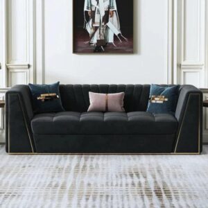 Velvet Sofa Deep Gray Tufted Upholstery Modern Couch