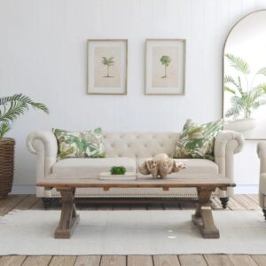 Velvet Sofa Deep Cream Tufted Upholstery Modern Couch