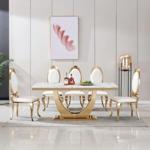 Sterling Metal Dining Table With Chairs In Golden