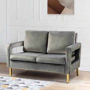 Wooden Artistic Velvet Square Arm Loveseat