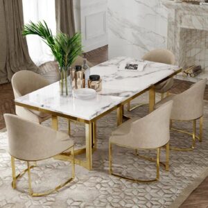 Metal Marble Dining Table with 6 chairs