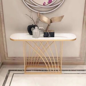 Wooden Artistic Metal & White Marble Design Console Table