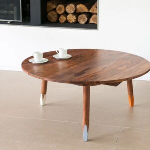 Handcrafted Sheesham Solid  Round Wood Coffee Table