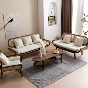 Wooden Cane Handcrafted Carving Sofa