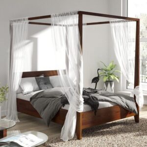 Wooden Artistic  Mango wood Teak Finish Wooden Bed