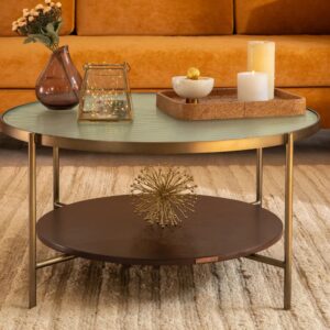 Handmade Round Wooden & Iron Coffee Table