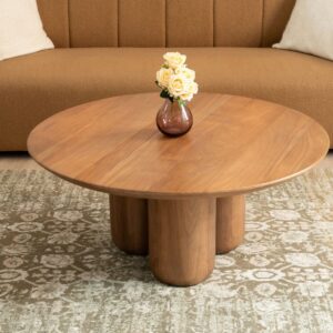 Walnut Finish Round Mango Wood Coffee Table