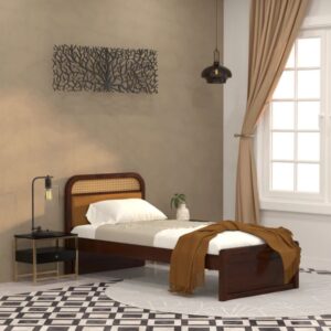 Wooden Artistic Handcrafted Rattan Single Bed