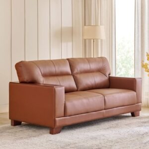 Wooden Half Leather 3-Seater Sofa