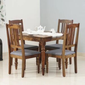 Wooden 4 Seater Dining Set With 4 Chairs - Teak Finish