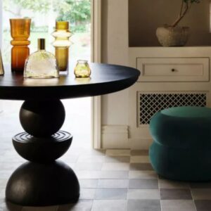 Wooden Round Dining Table Four Seater - Black Finish