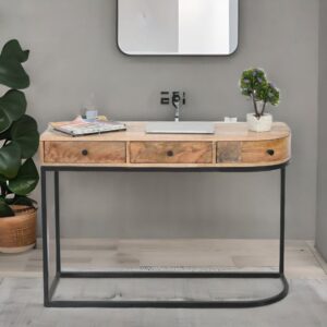 Mango Wood Console Table with Black Iron Frame