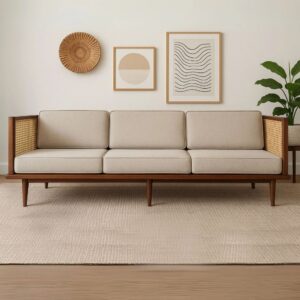 Wooden Cane Handcrafted Carving Sofa