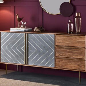 Solid Wood Sideboard 2 Door & 3 Drawer Furniture