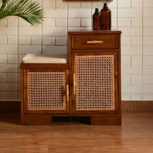 Handcrafted Cane Double Door Cabinet