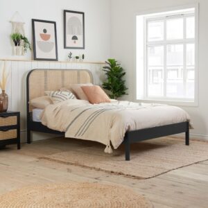 Wooden Black Rattan bed or Cane Wooden Bed