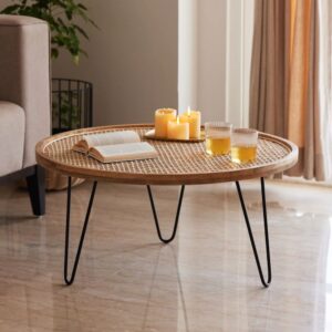 Wooden Modern Cane Round Coffee Table