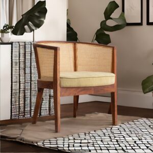Modern Solid Wood Cane Arm Chair