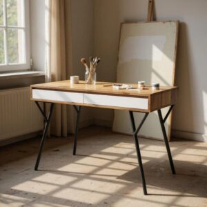 Wooden & Metal 2 Drawer Console Table