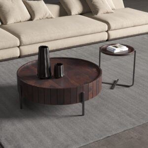 Handcrafted Sheesham Wood Round Coffee Table