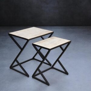 Wooden 2 Set and Black Iron End Table