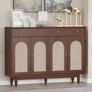 Wooden 2-Door Storage Sideboard with Cane 2 Drawer