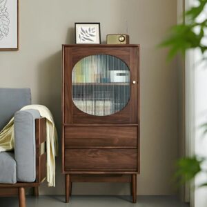 Wooden 1Door & 2 Drawer Storage Cabinet with Curved Furniture