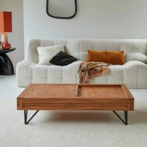 Handcrafted Solid Wood & Metal Legs Coffee Table Furniture